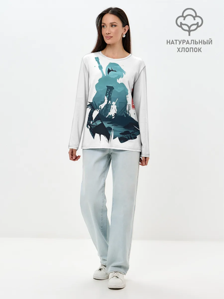 Лонгслив женский. Хлопок / NIER AUTOMATA 2B