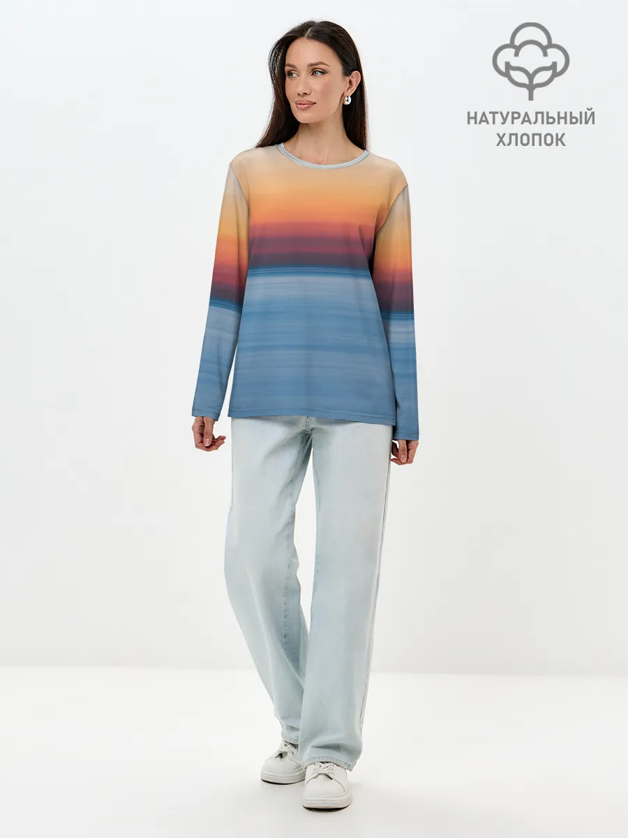 Лонгслив женский. Хлопок / Рассвет на берегу