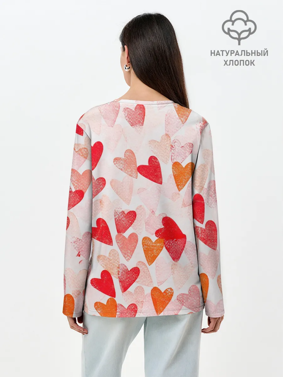 Лонгслив женский. Хлопок / Ванильные сердечки