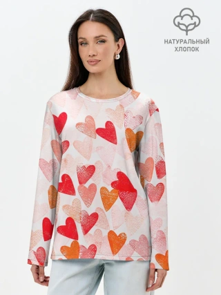 Лонгслив женский. Хлопок / Ванильные сердечки