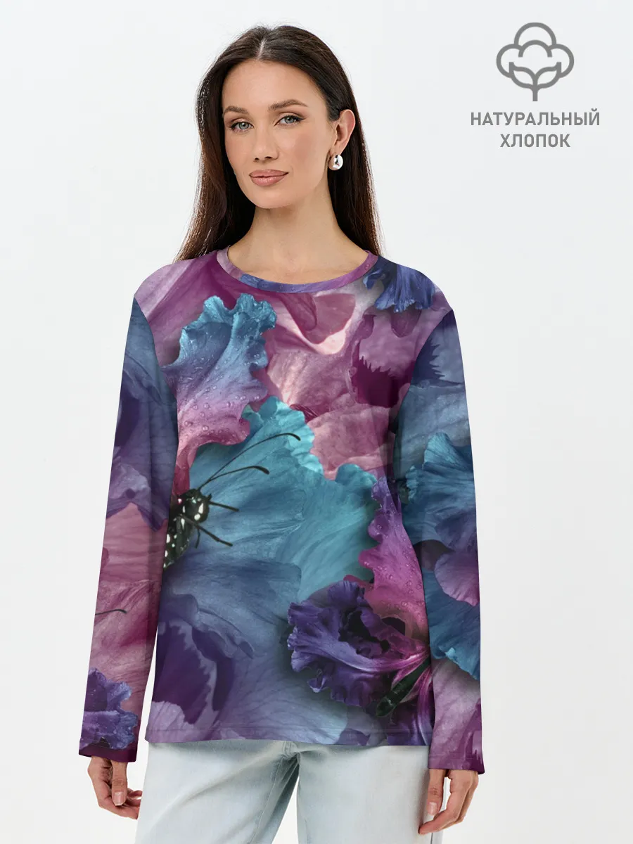 Лонгслив женский. Хлопок / Цветы