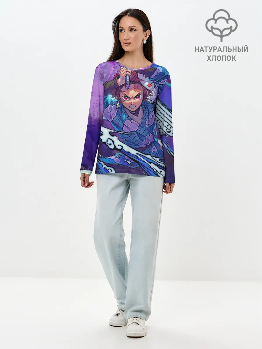 Лонгслив женский. Хлопок / Танджиро камадо Клинок Демонов