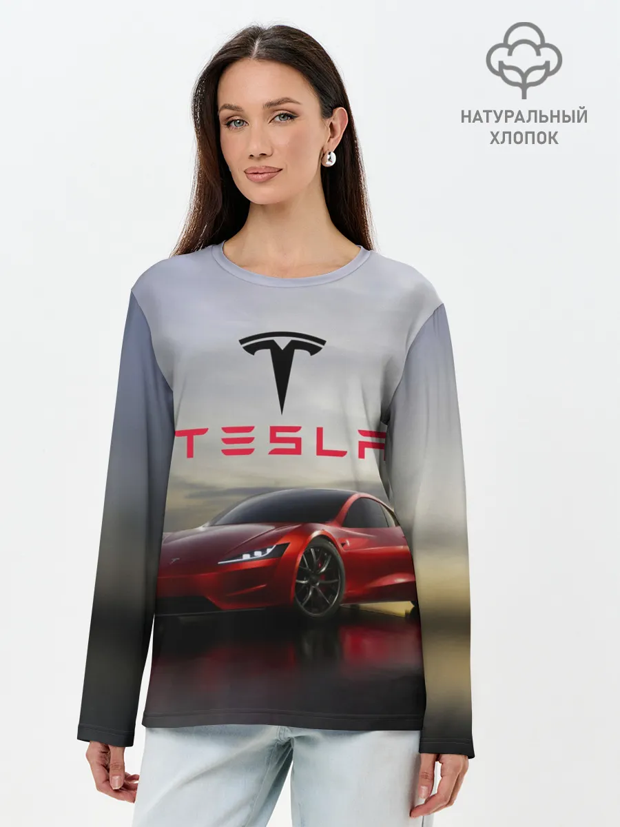 Лонгслив женский. Хлопок / Tesla Roadster