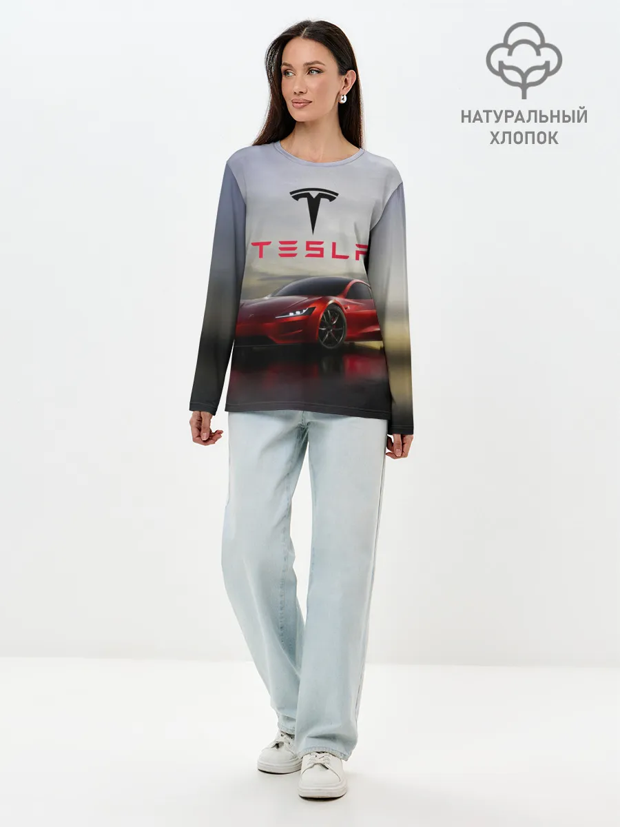 Лонгслив женский. Хлопок / Tesla Roadster