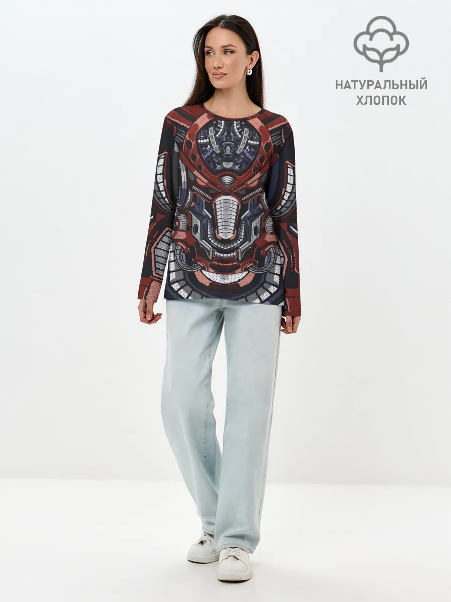 Лонгслив женский. Хлопок / Механический робот