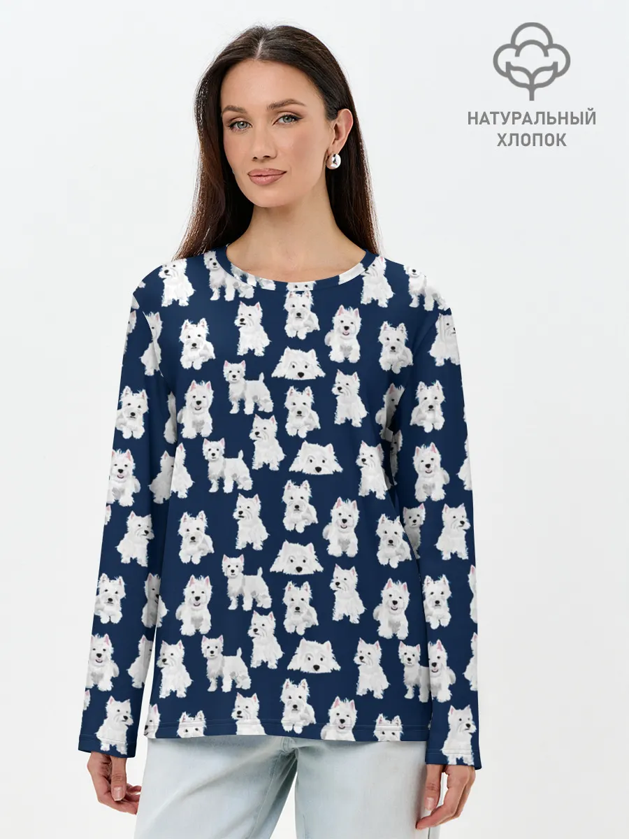 Лонгслив женский. Хлопок / Собаки Пушистики