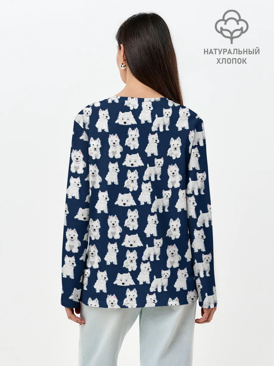 Лонгслив женский. Хлопок / Собаки Пушистики