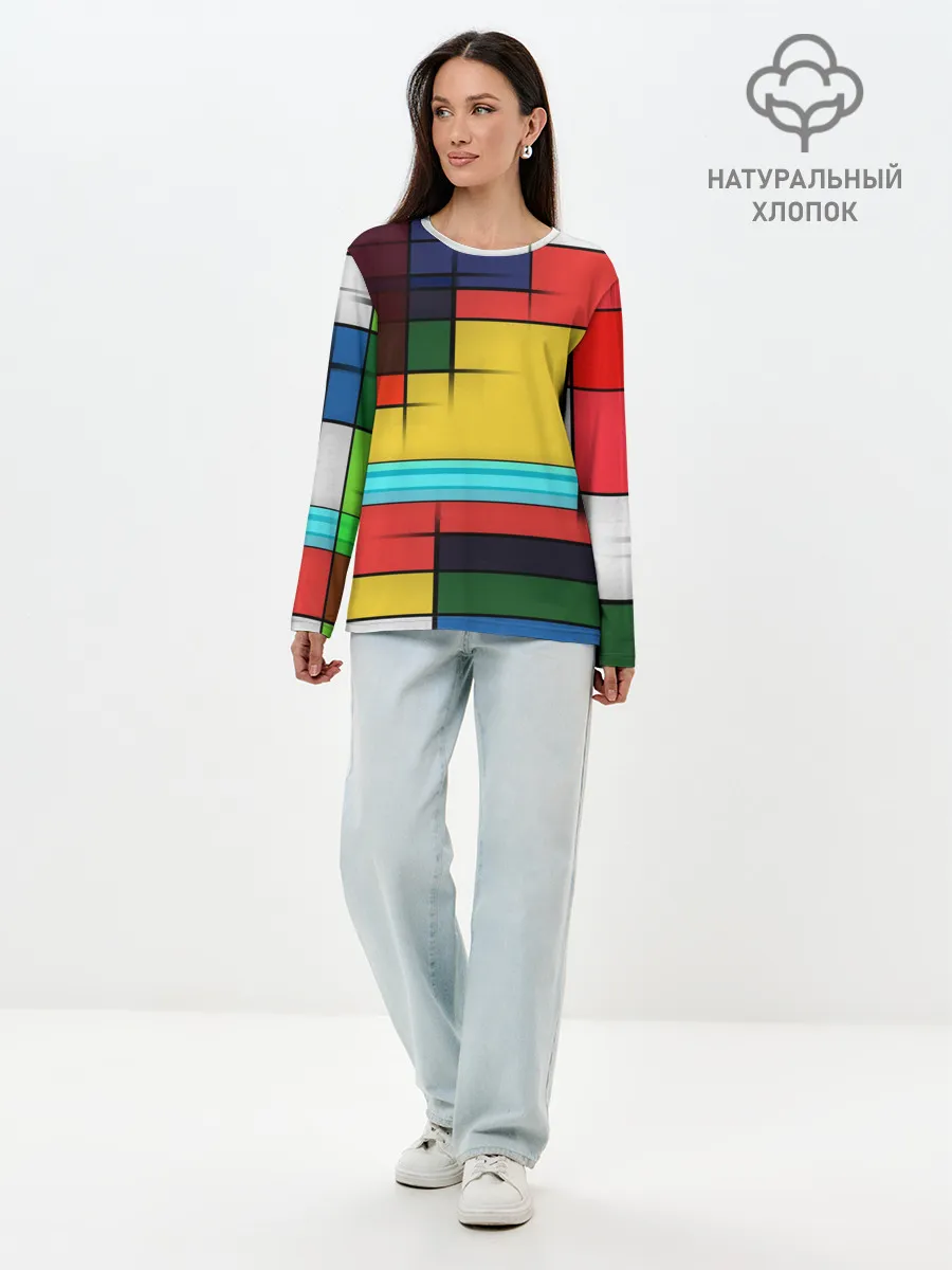 Лонгслив женский. Хлопок / абстрактные фигуры цвета