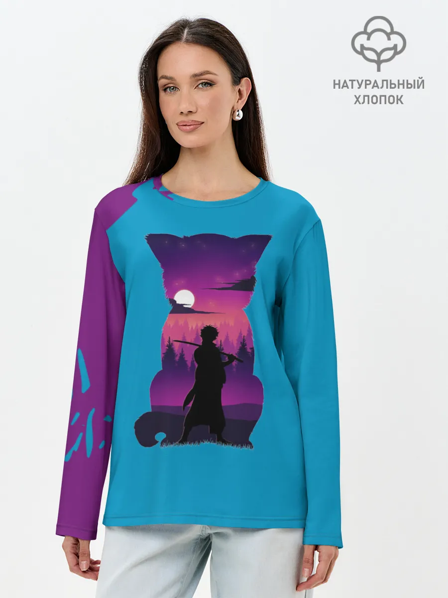 Лонгслив женский. Хлопок / Гинтоки кот