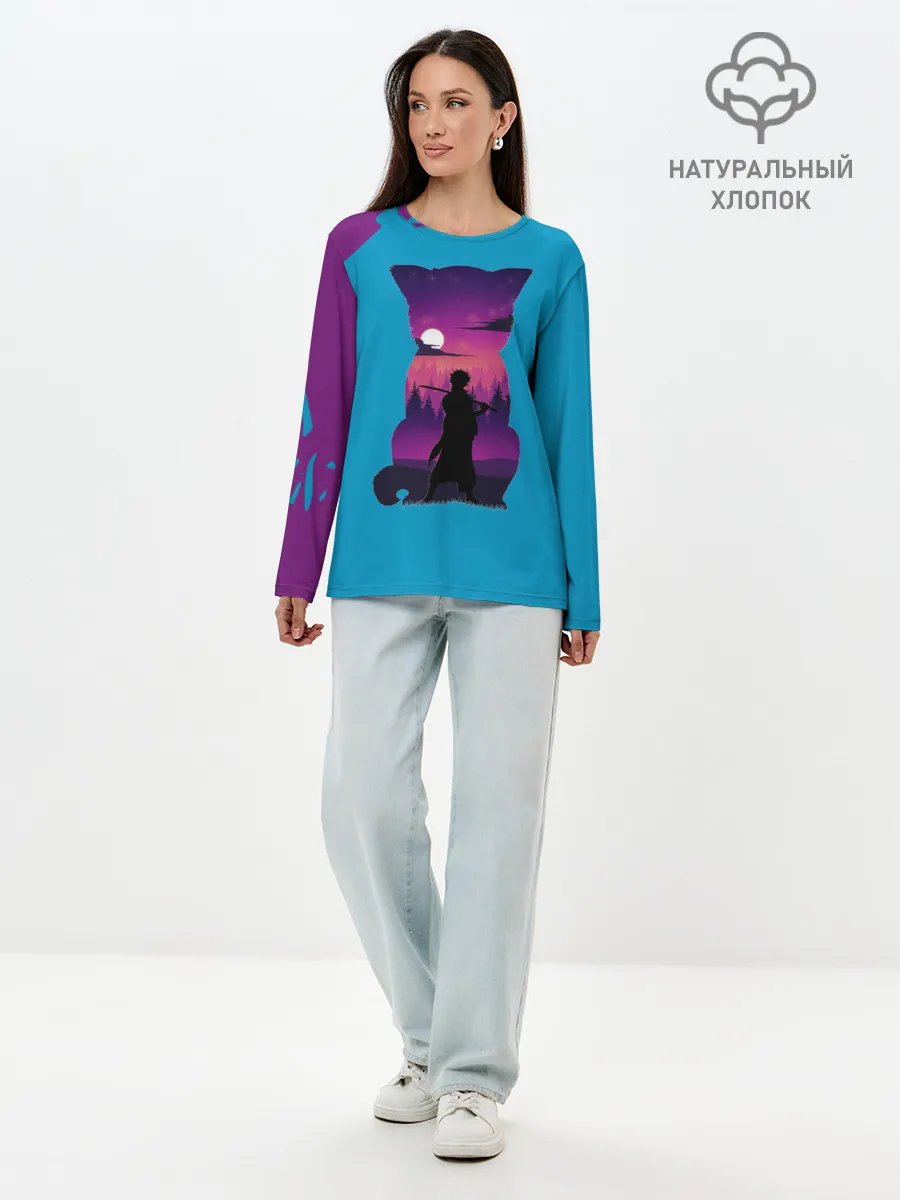 Лонгслив женский. Хлопок / Гинтоки кот