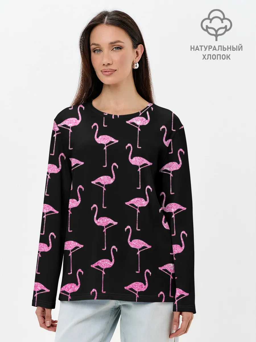 Лонгслив женский. Хлопок / Фламинго | Чёрная