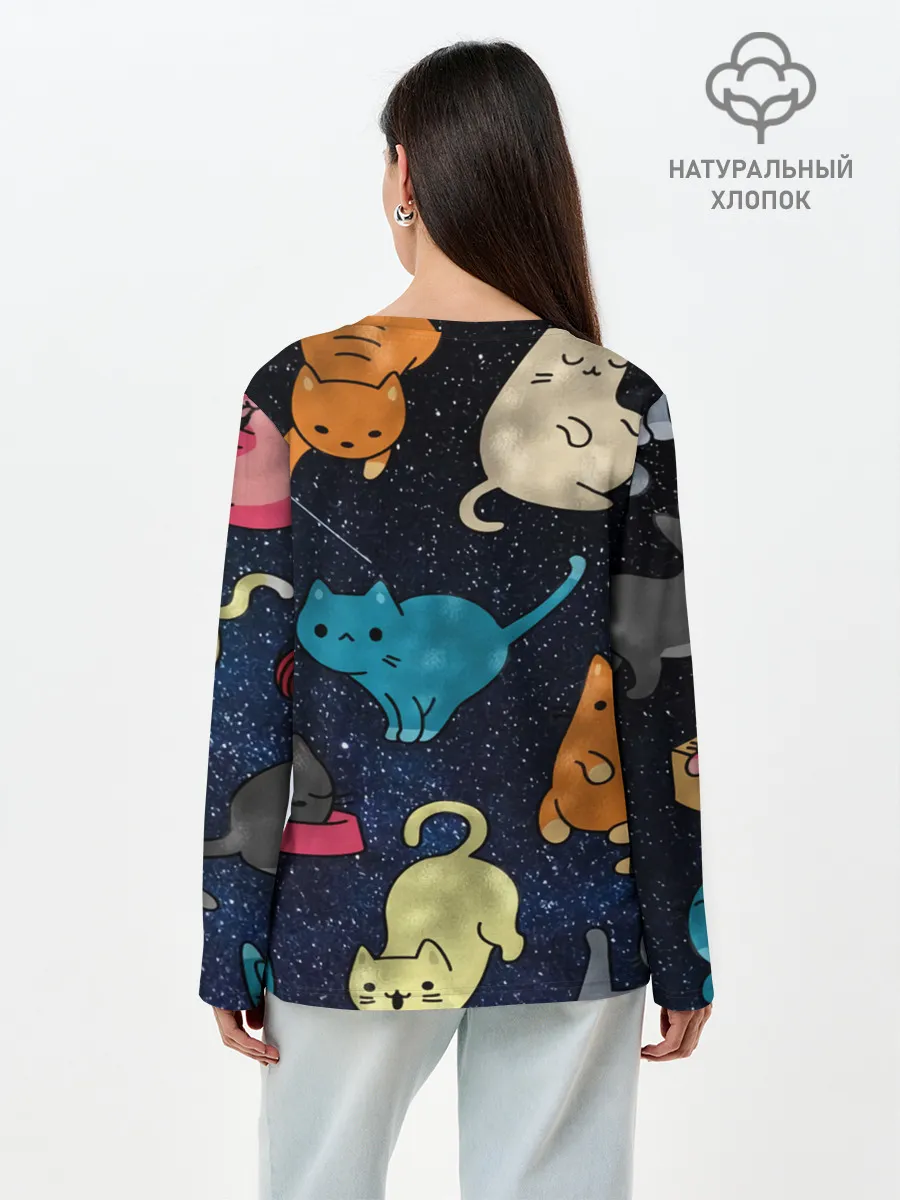 Лонгслив женский. Хлопок / Космические котики