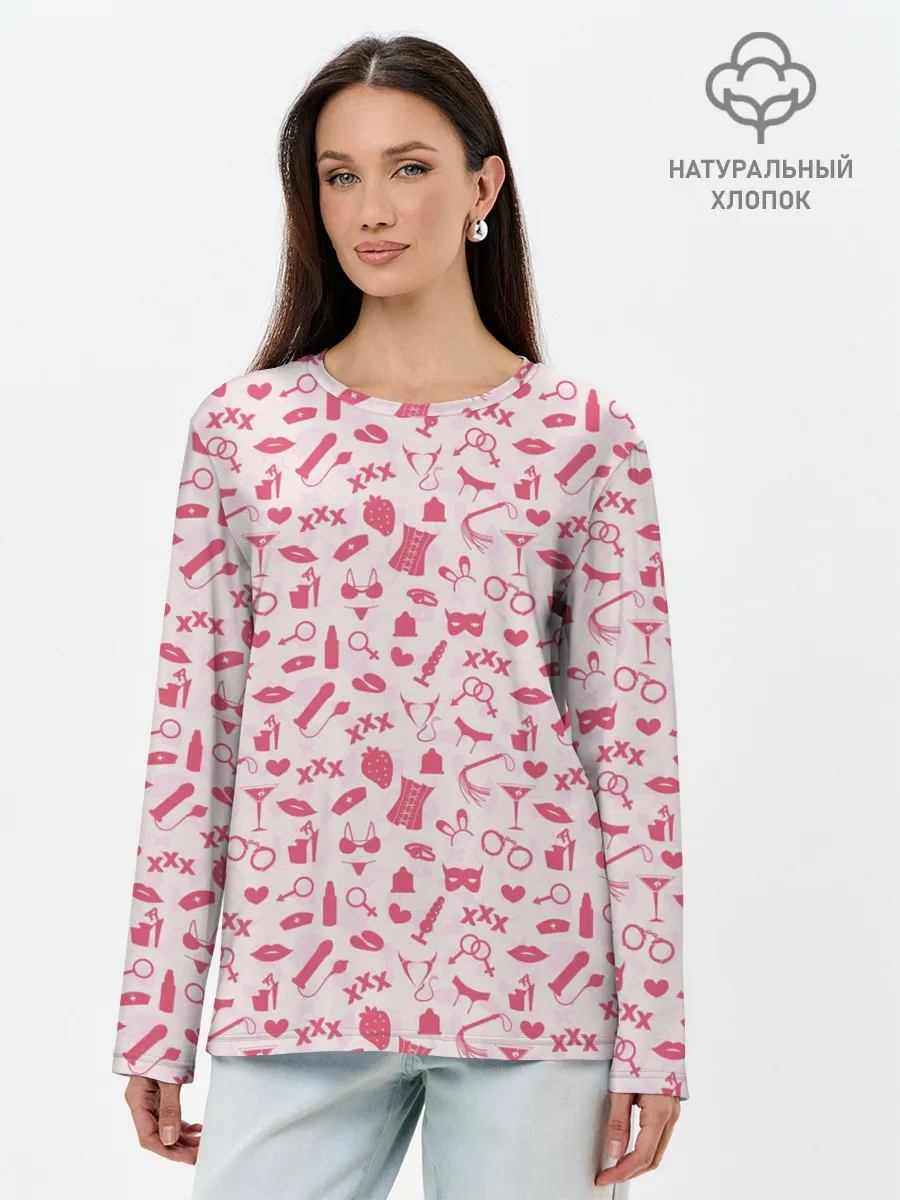 Лонгслив женский. Хлопок / Клубничка