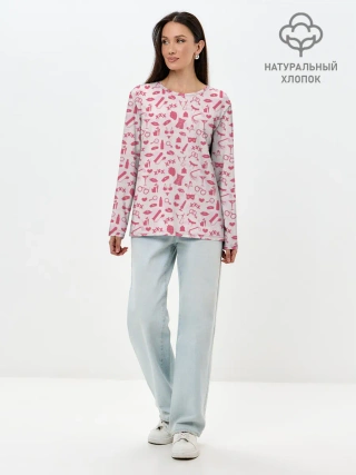 Лонгслив женский. Хлопок / Клубничка