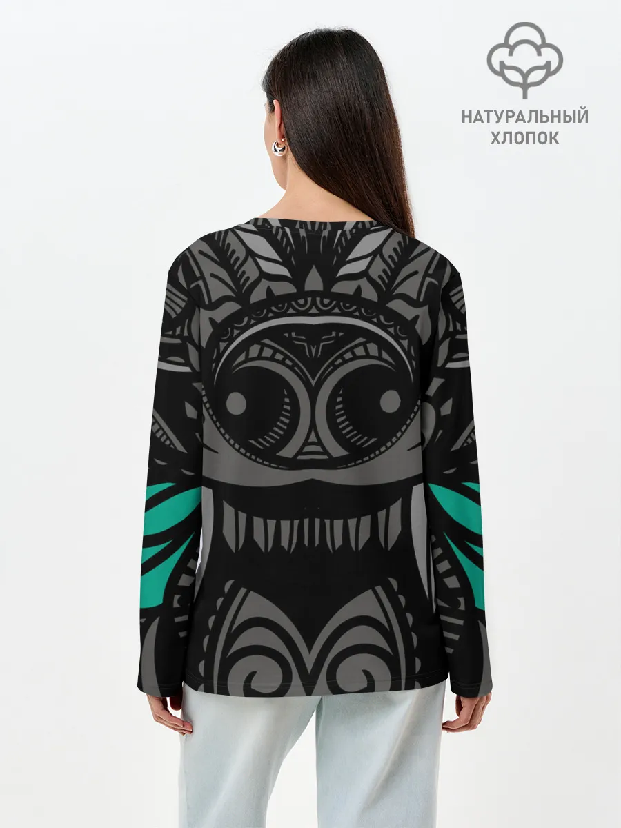 Лонгслив женский. Хлопок / Рисунок волк