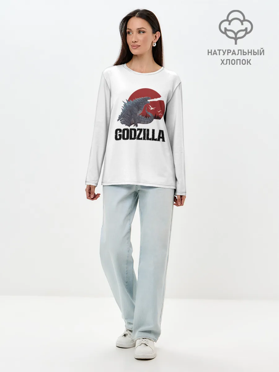 Лонгслив женский. Хлопок / Годзилла