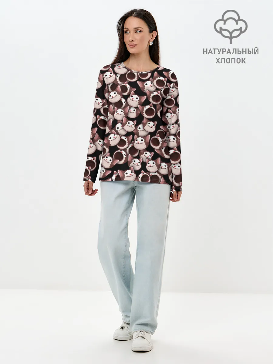 Лонгслив женский. Хлопок / Popping cats