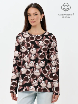 Лонгслив женский. Хлопок / Popping cats