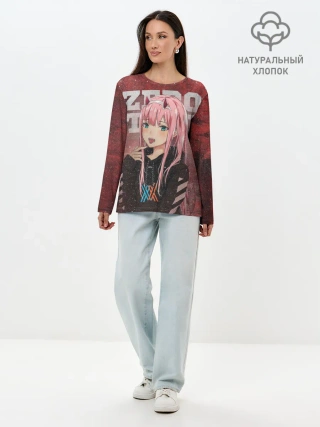 Лонгслив женский. Хлопок / Zero Two в толстовке