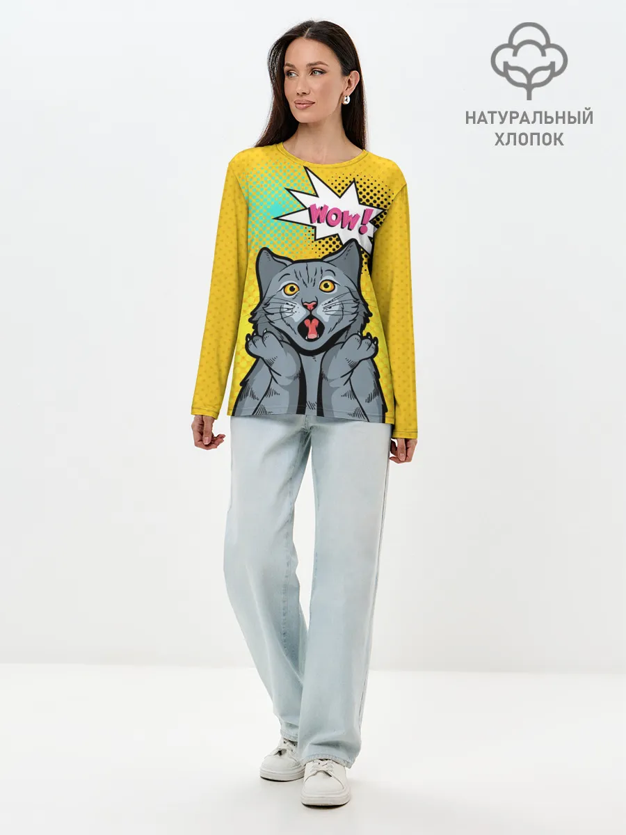 Лонгслив женский. Хлопок / Pop Art Cat | Wow