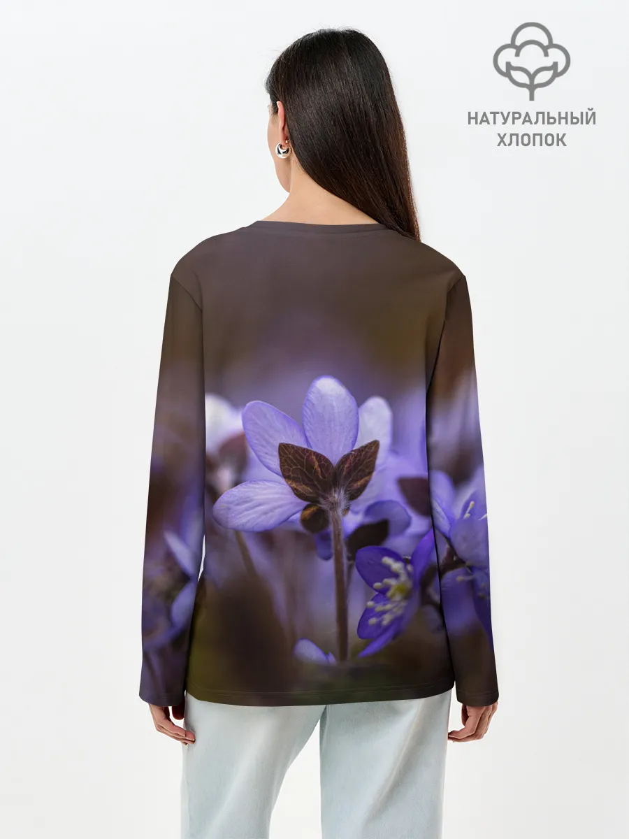 Лонгслив женский. Хлопок / хрупкий цветок фиалка