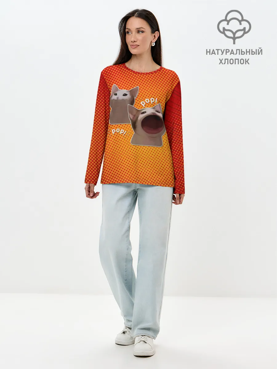 Лонгслив женский. Хлопок / Cat Pop