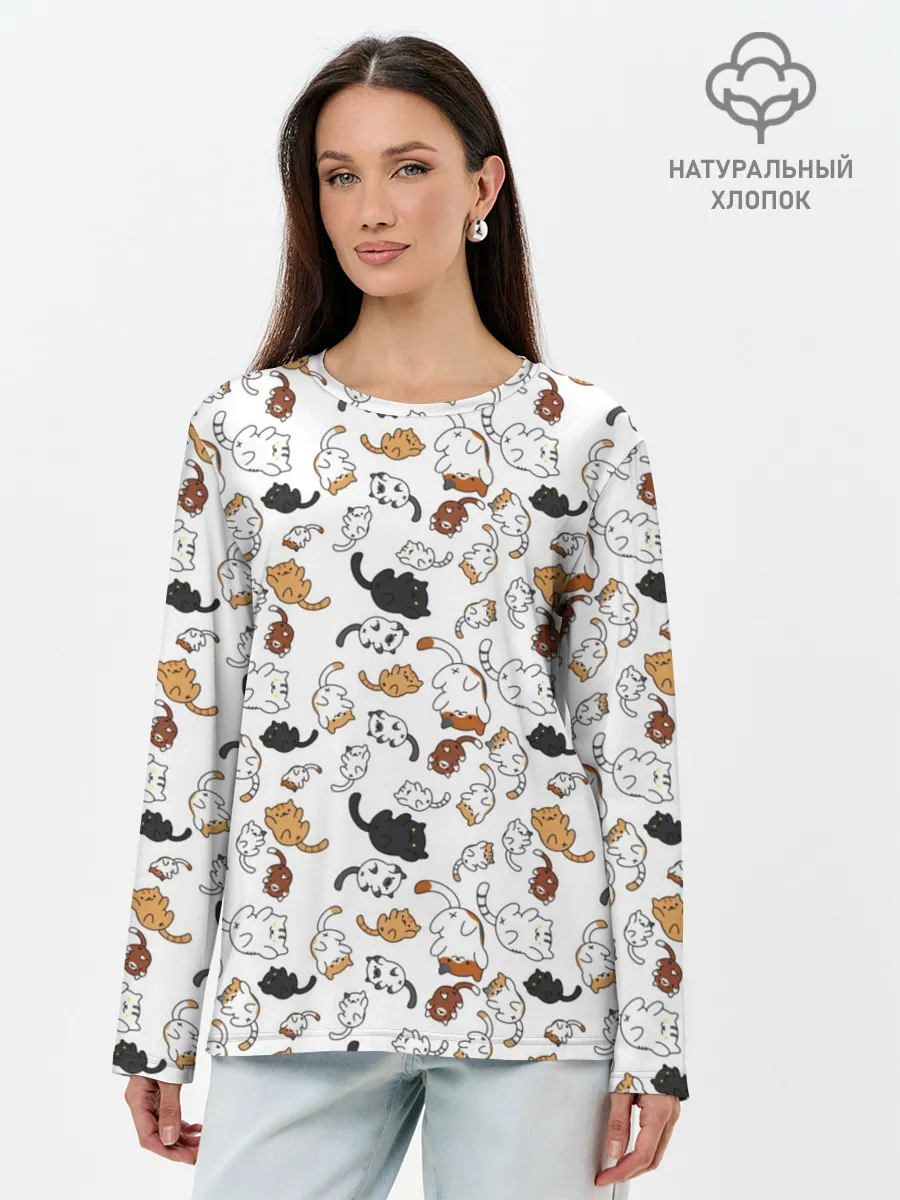Лонгслив женский. Хлопок / Коты