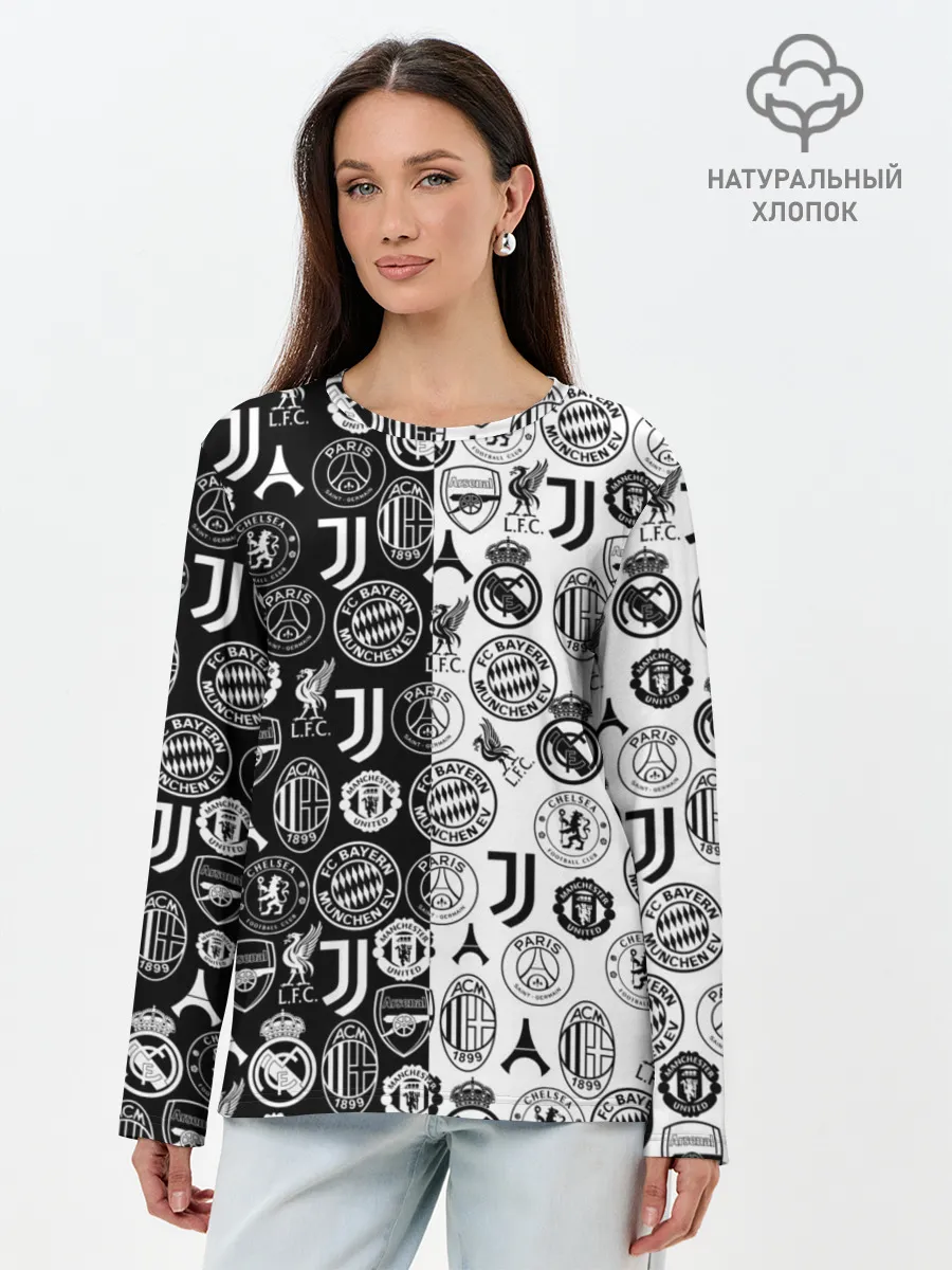 Лонгслив женский. Хлопок / ЛОГОТИПЫ ФУТБОЛЬНЫХ КОМАНД