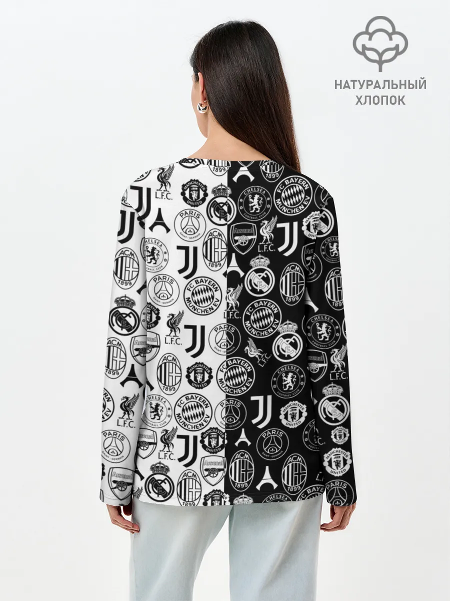 Лонгслив женский. Хлопок / ЛОГОТИПЫ ФУТБОЛЬНЫХ КОМАНД