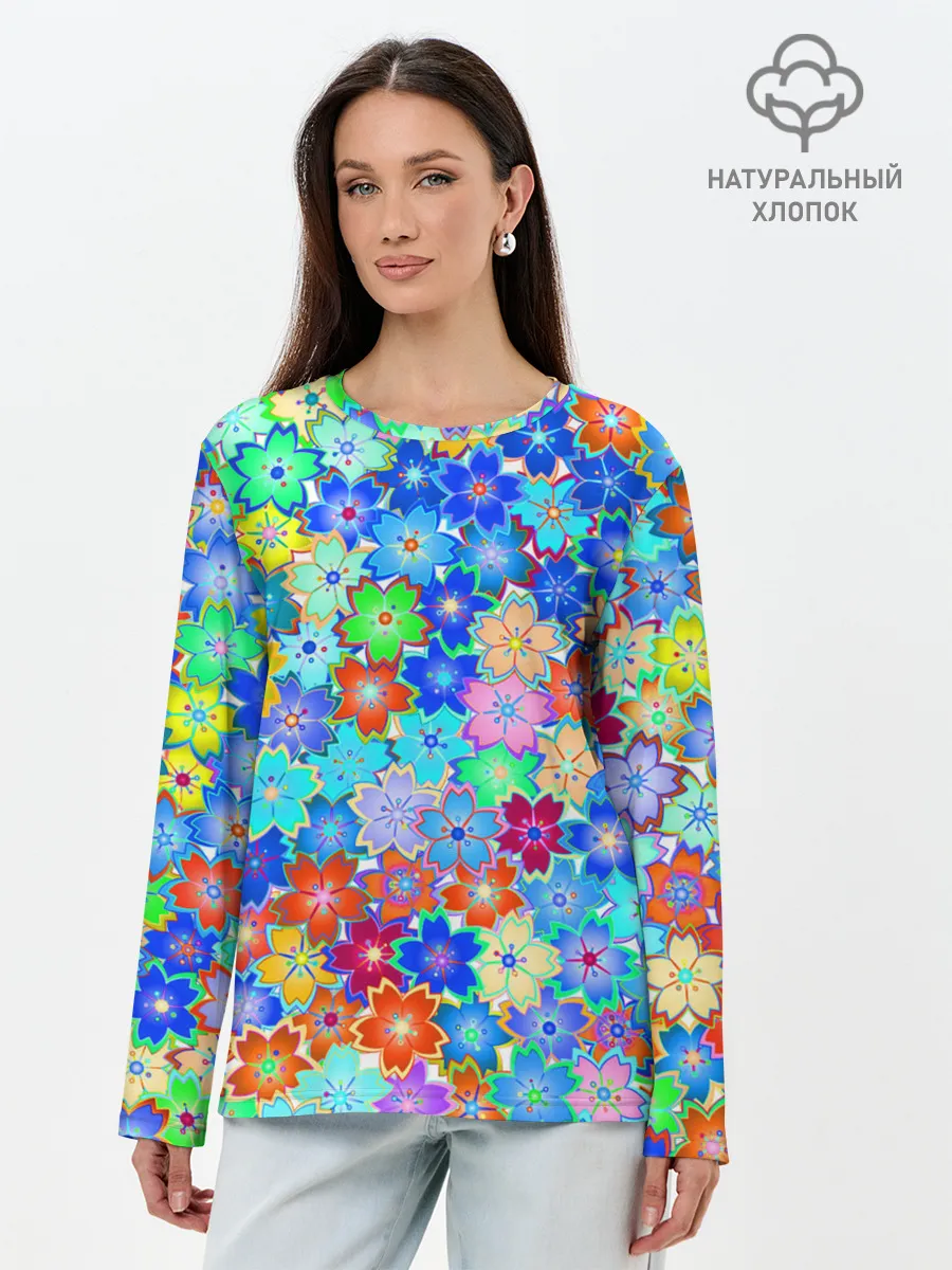 Лонгслив женский. Хлопок / Цветы весны