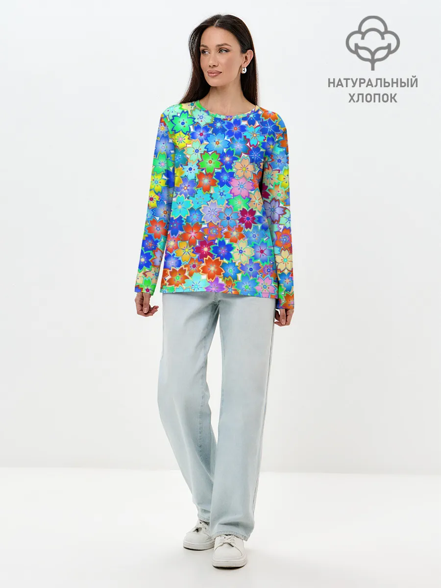 Лонгслив женский. Хлопок / Цветы весны