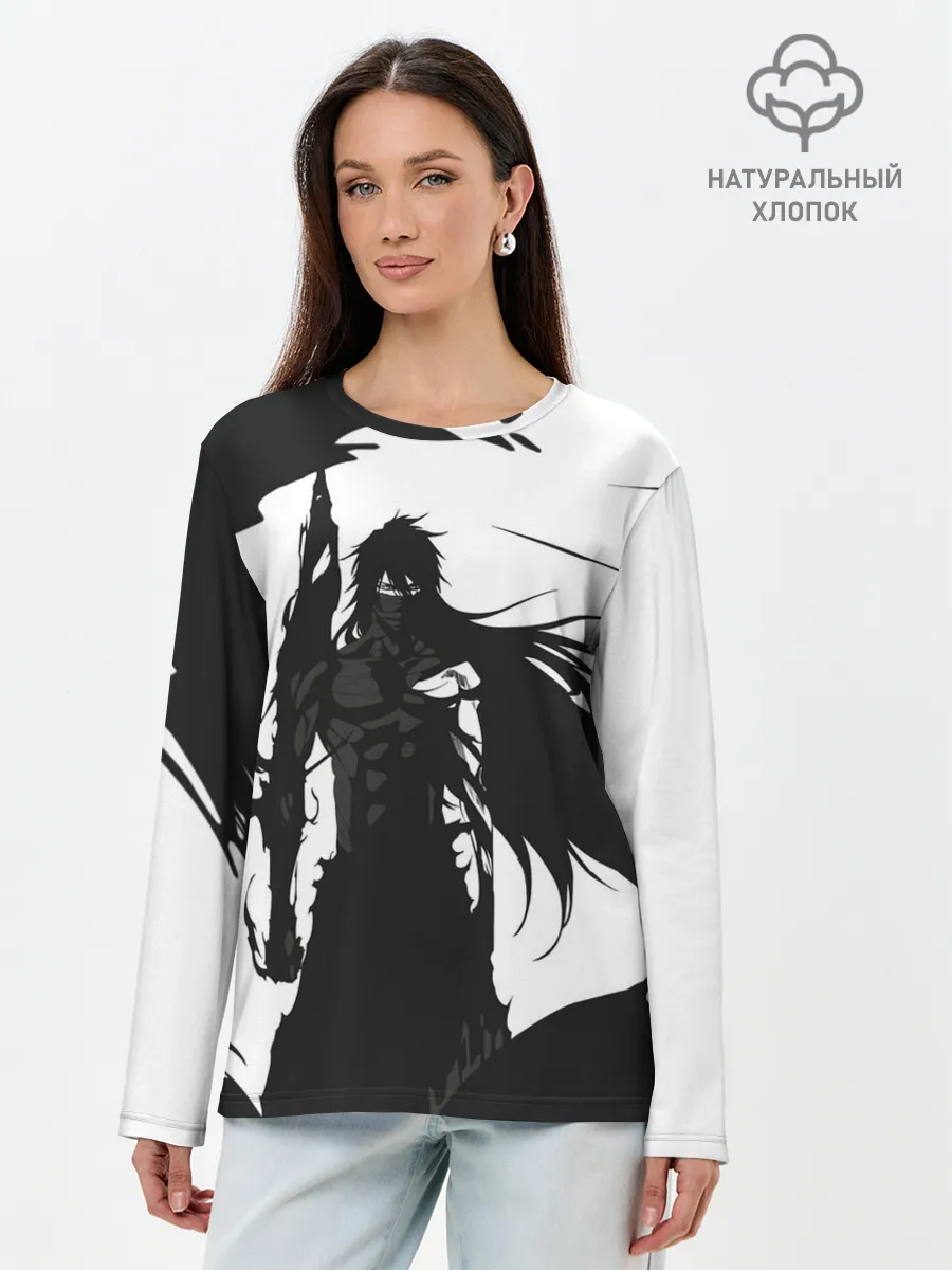 Лонгслив женский. Хлопок / Bleach black & white