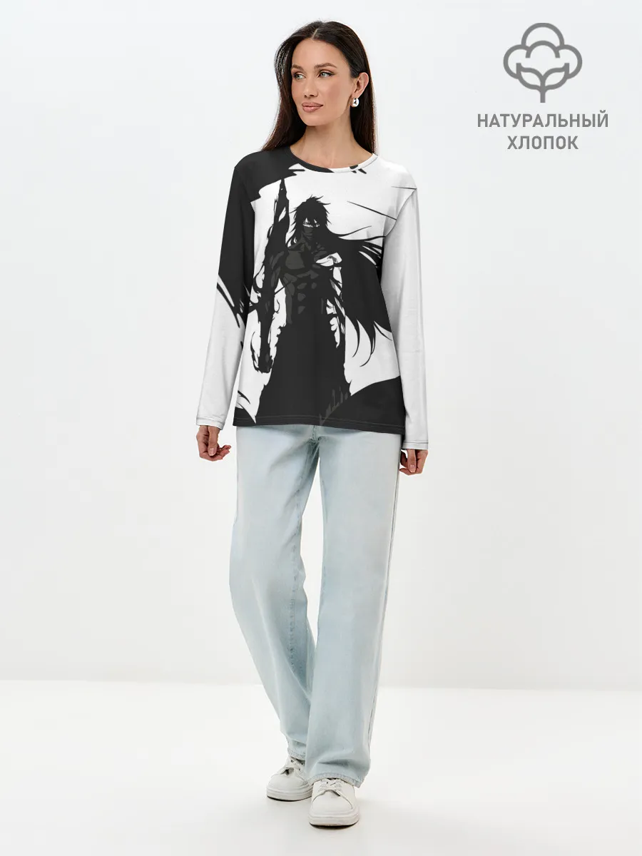 Лонгслив женский. Хлопок / Bleach black & white