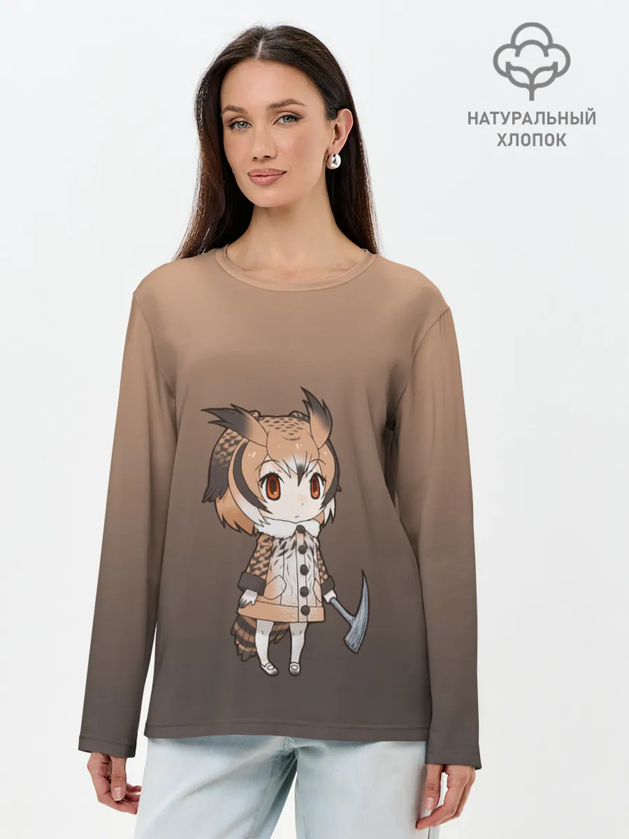 Лонгслив женский. Хлопок / девочка сова с топром