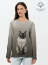 Лонгслив женский. Хлопок / Сиамский кот голубые глаза
