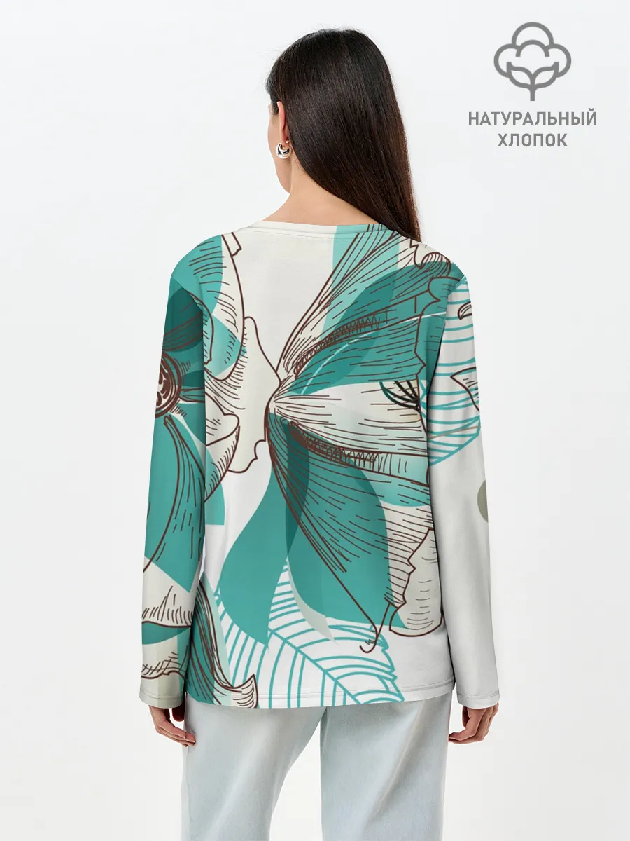 Лонгслив женский. Хлопок / Цветок