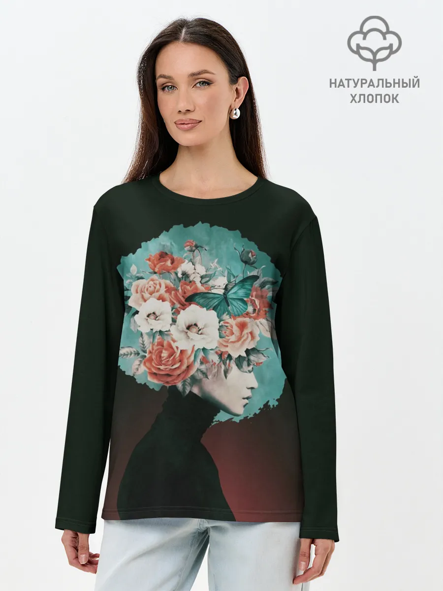 Лонгслив женский. Хлопок / Girl in flowers