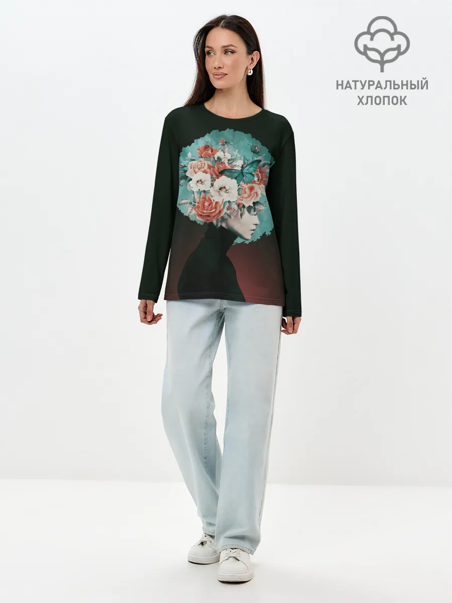 Лонгслив женский. Хлопок / Girl in flowers