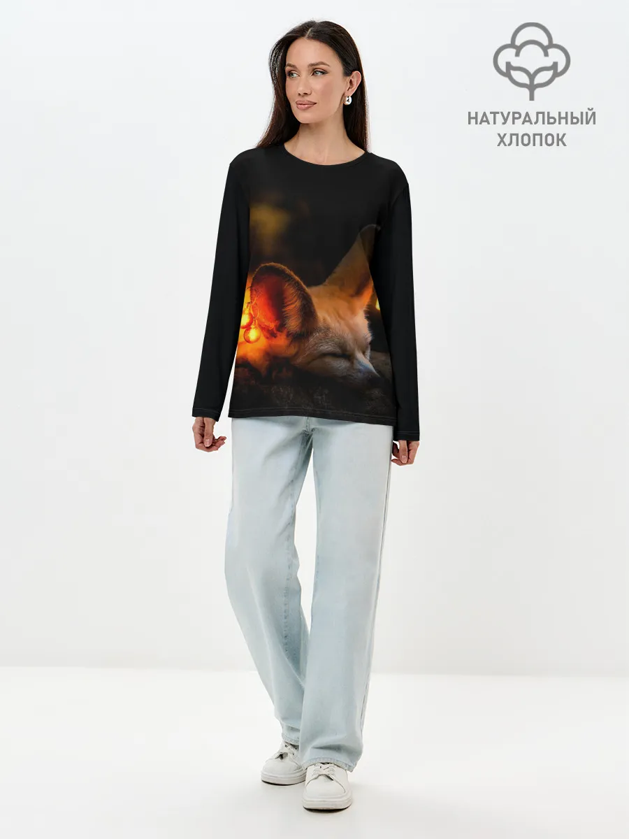 Лонгслив женский. Хлопок / Лисичка с фонариками