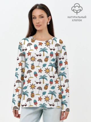 Лонгслив женский. Хлопок / Летний паттерн