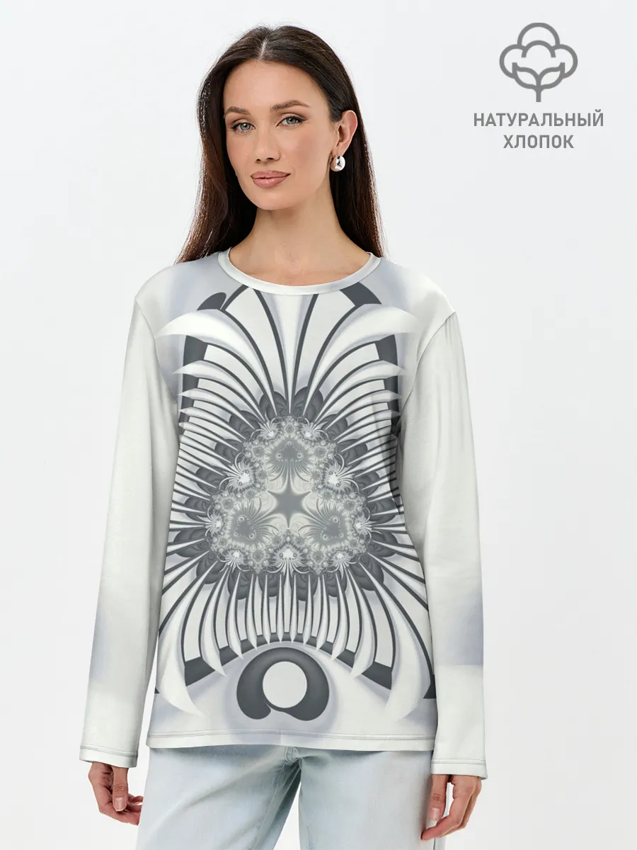 Лонгслив женский. Хлопок / Серая абстракция