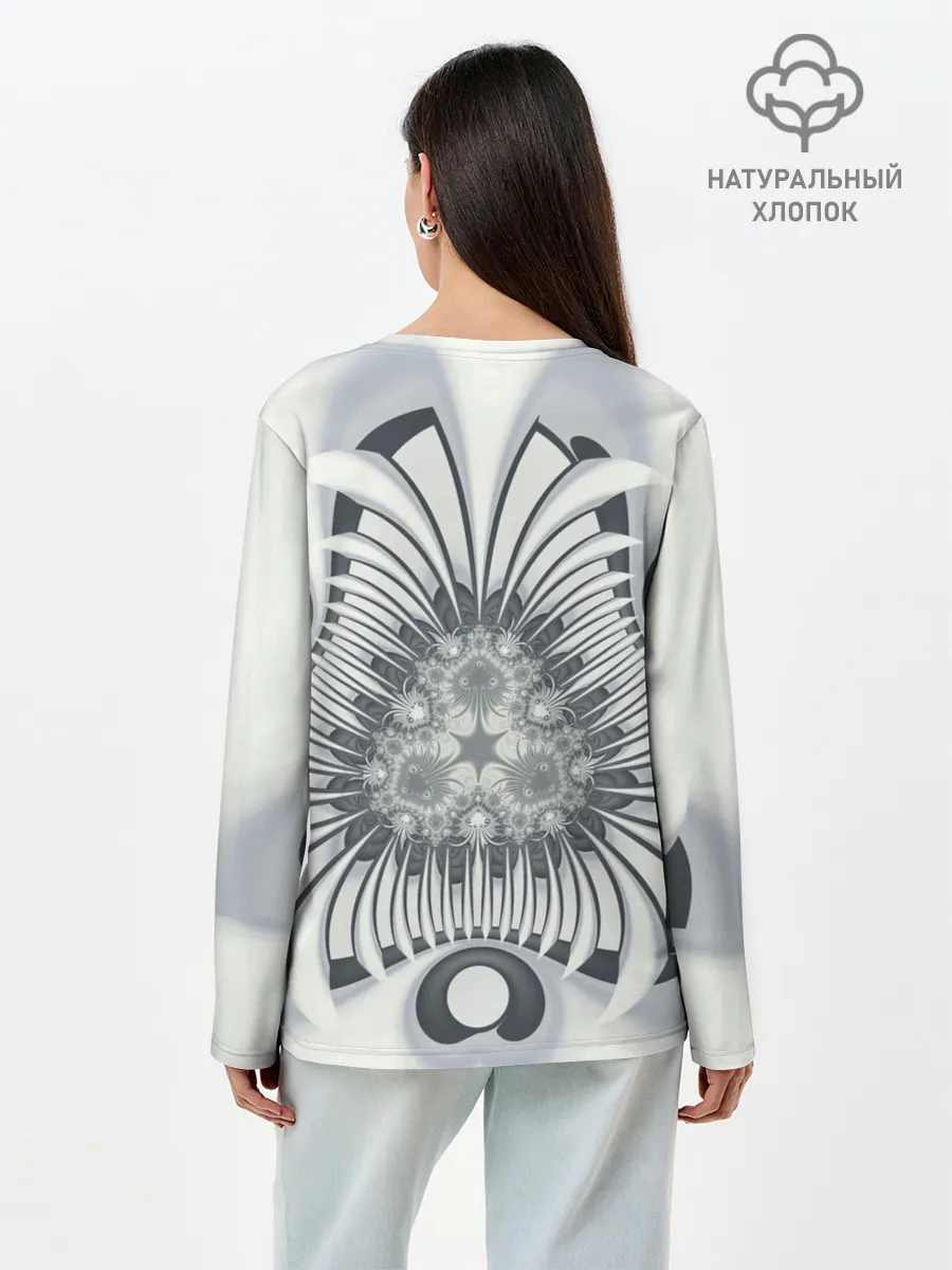 Лонгслив женский. Хлопок / Серая абстракция