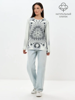 Лонгслив женский. Хлопок / Серая абстракция