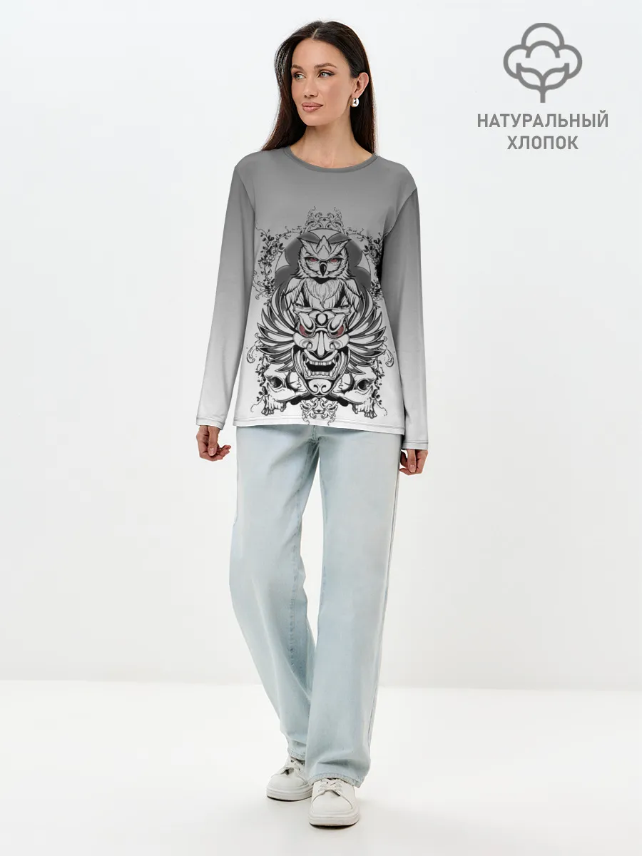 Лонгслив женский. Хлопок / маска сова смерть череп