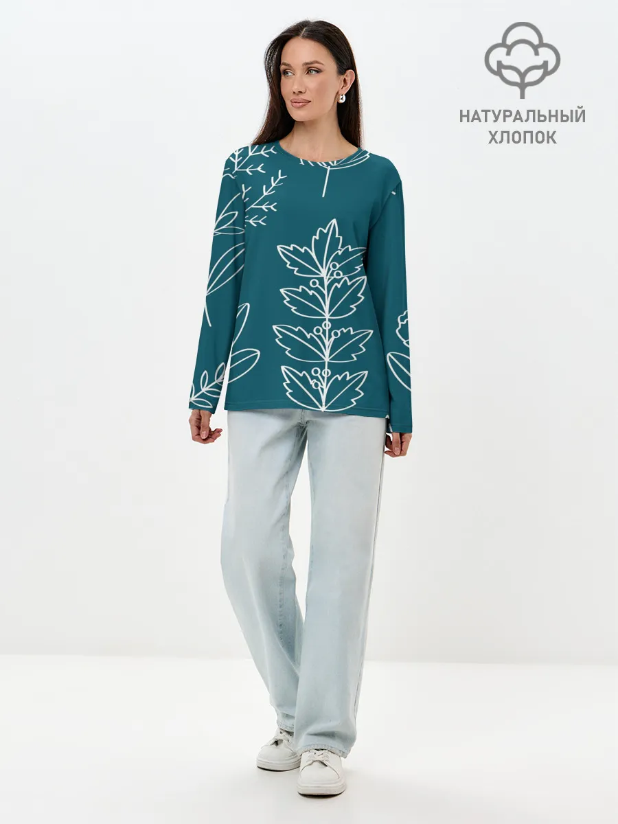 Лонгслив женский. Хлопок / Цветы