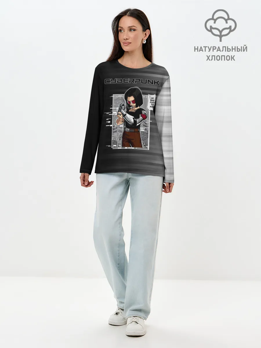 Лонгслив женский. Хлопок / Cyberpunk 2077 WE HAVE A CITY TO BURN!