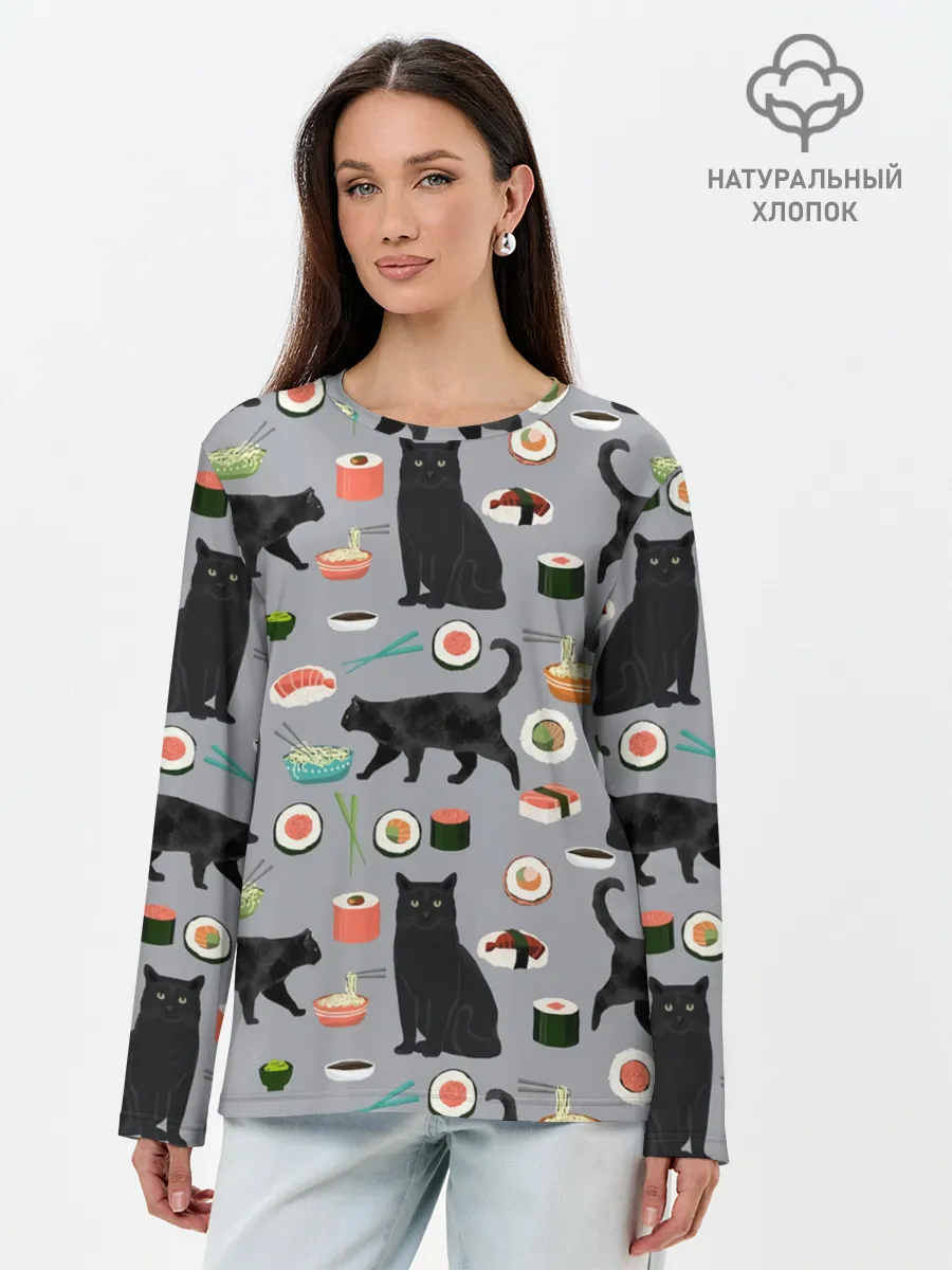 Лонгслив женский. Хлопок / Котики и Суши