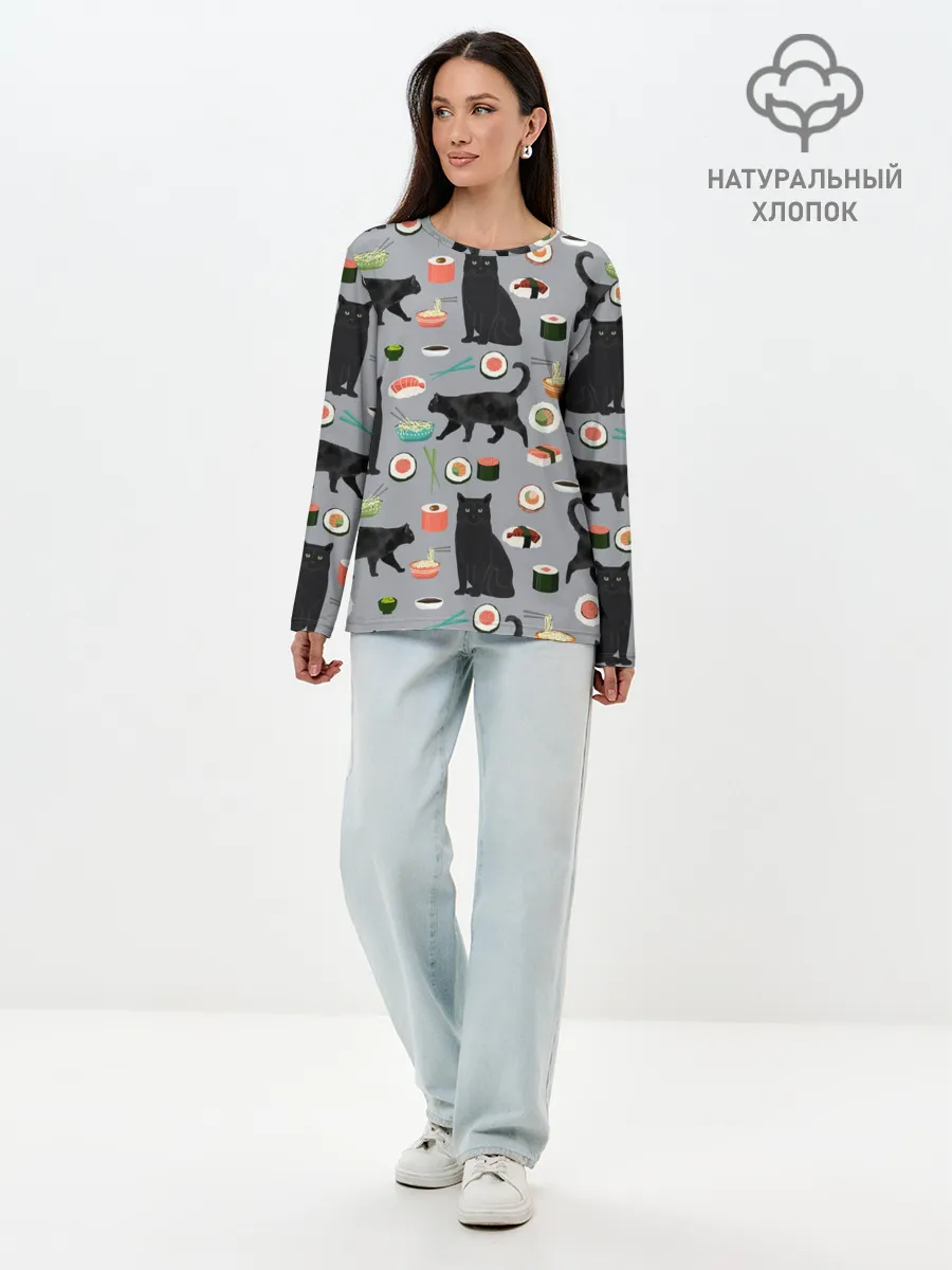 Лонгслив женский. Хлопок / Котики и Суши
