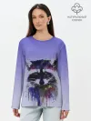 Лонгслив женский. Хлопок / енот акварелью потеки
