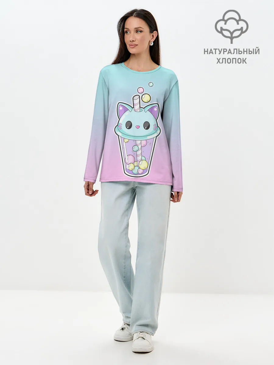 Лонгслив женский. Хлопок / пузырьковый коточай